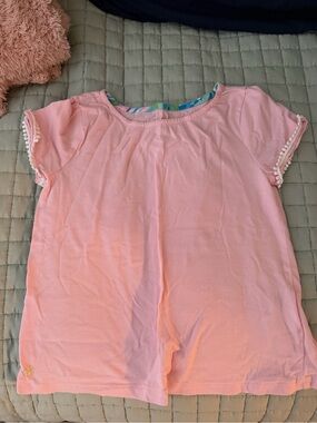 Lilly Pulitzer Light Pink Short Sleeve Girls Top with Pom Trim